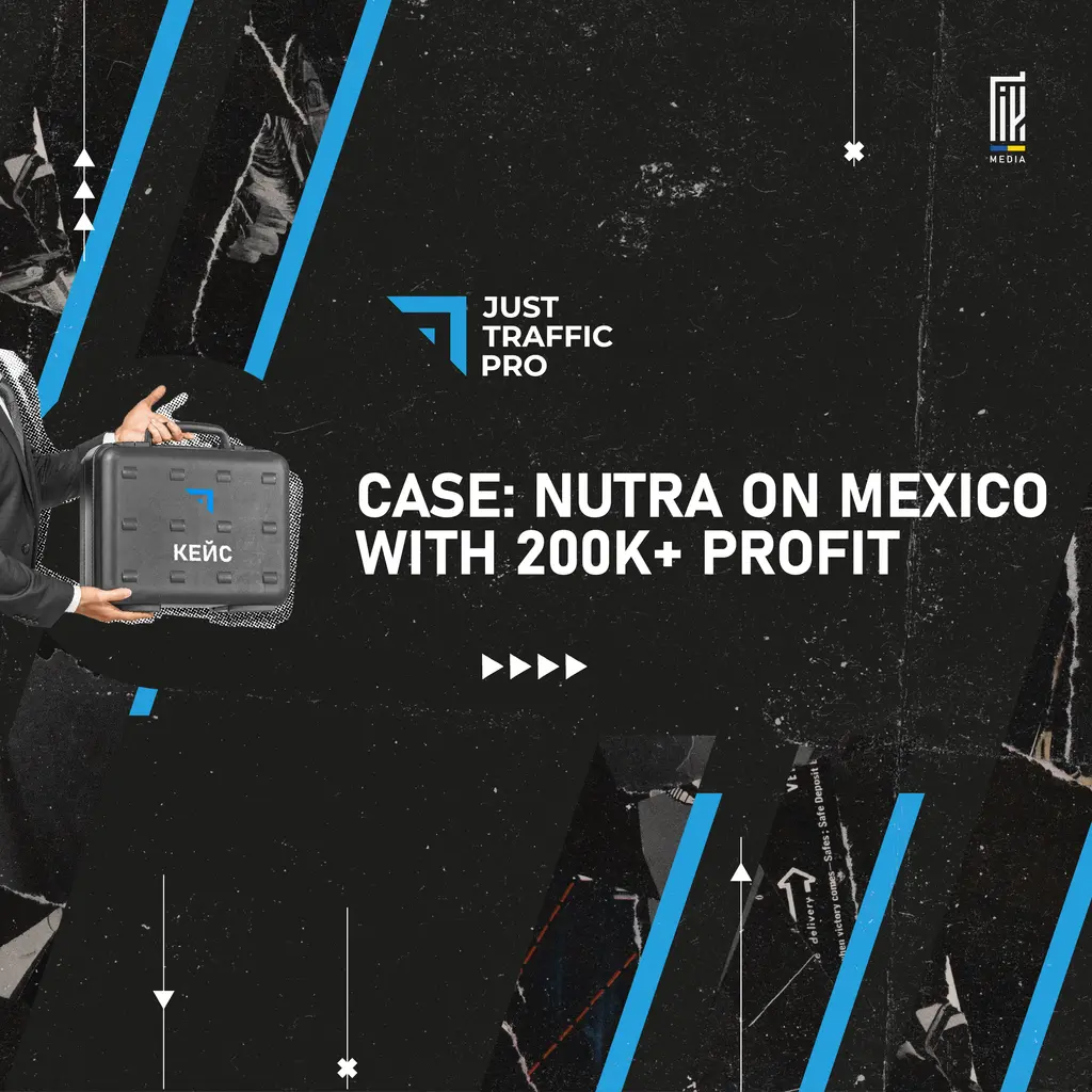 An edgy and sleek banner displaying the text 'CASE: NUTRA ON MEXICO WITH 200K+ PROFIT', accompanied by a hand holding a briefcase with 'KENIC' written on it, all set against a textured black background with electric blue accents.