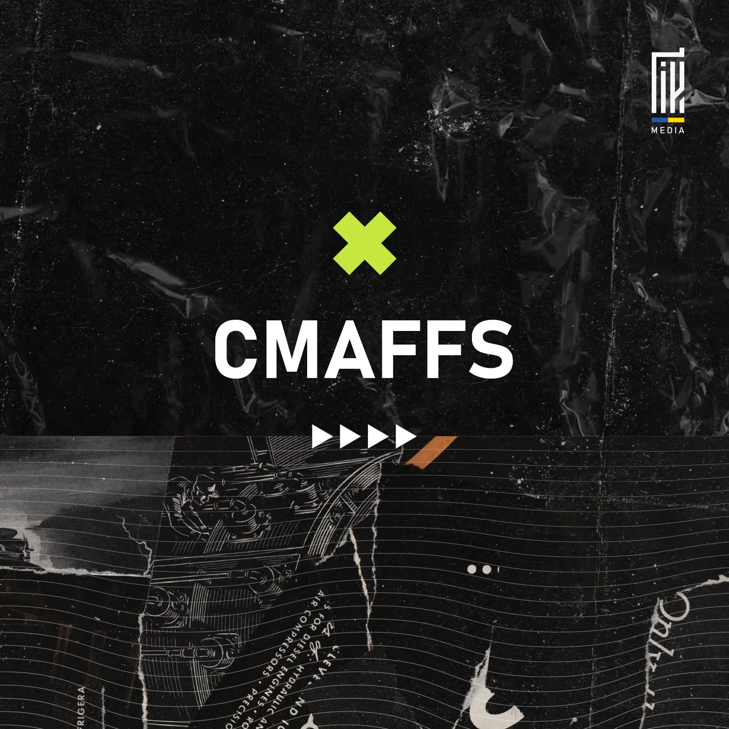 Banner displaying 'CMAFFS' in prominent white letters with a striking neon green cross symbol on a textured black background, indicating a specialized affiliate program by UAGEEK MEDIA.