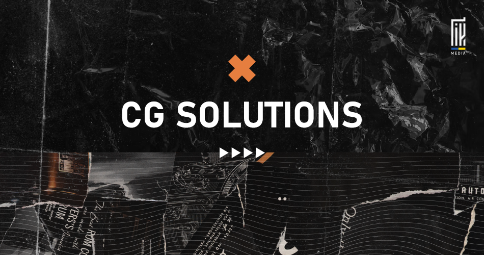 A promotional banner for the affiliate program at en.uageek.media, featuring 'CG SOLUTIONS' in large white letters with an orange cross symbol, set against a textured black background with graphic elements.