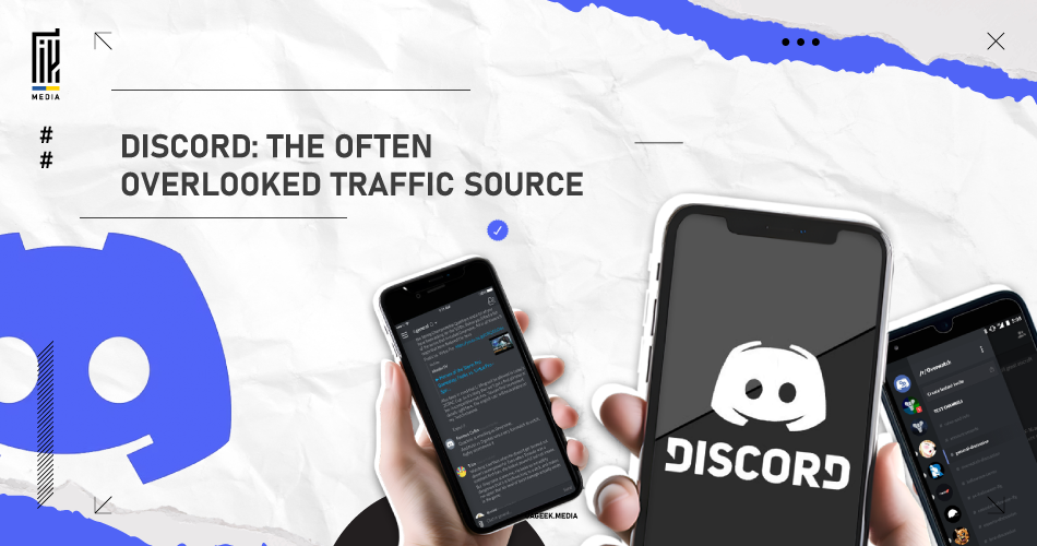 Banner featuring smartphones displaying the Discord app with the caption 'DISCORD: THE OFTEN OVERLOOKED TRAFFIC SOURCE' for an article on en.uageek.media about leveraging Discord for affiliate marketing.