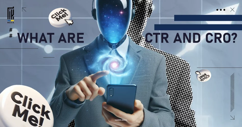 A futuristic figure interacting with a smartphone, illustrating the concepts of CTR and CRO in affiliate marketing.