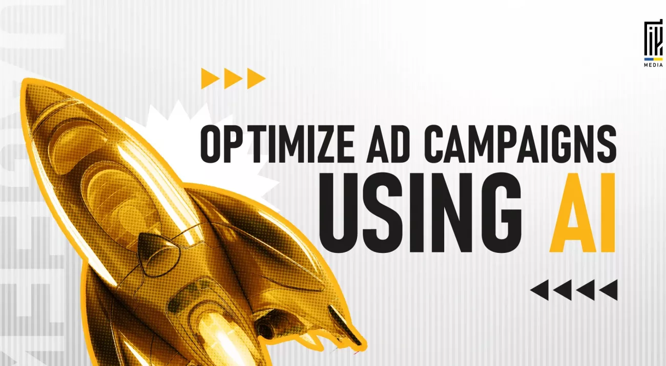 Golden rocket icon with text promoting AI-powered ad campaign optimization by UAGeek Media