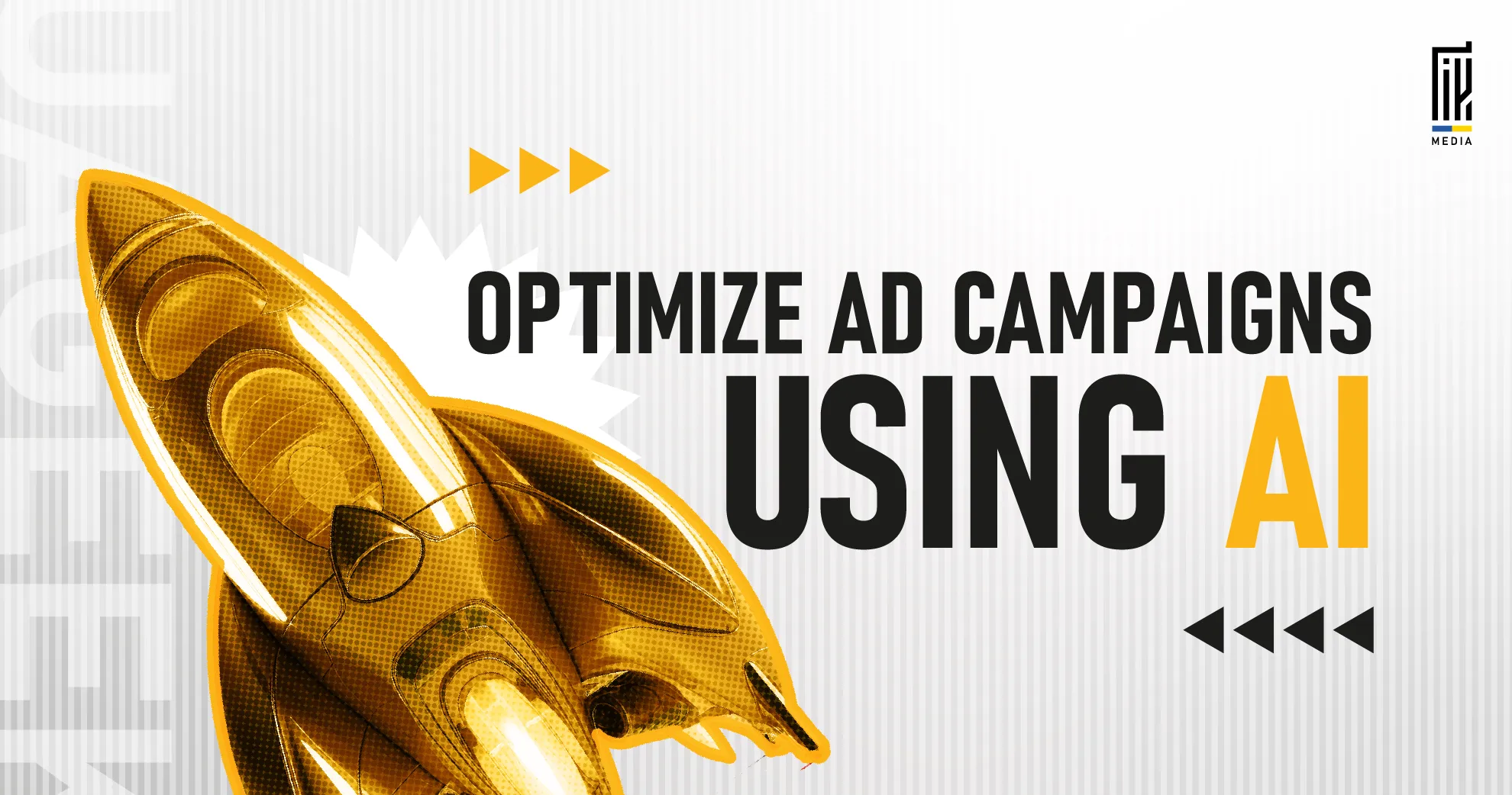 Golden rocket icon with text promoting AI-powered ad campaign optimization by UAGeek Media