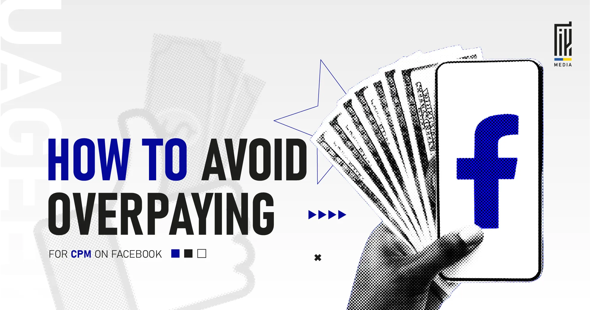 "Hand holding phone with Facebook logo and cash, symbolizing CPM cost control on Facebook ads"