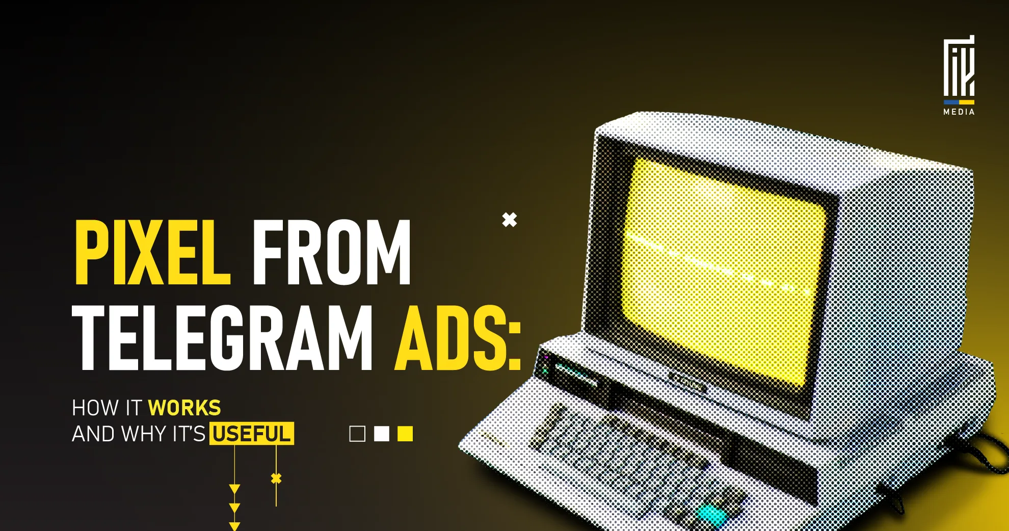 Retro computer with yellow screen illustrating Telegram Ads pixel tracking concept by UAGeek Media