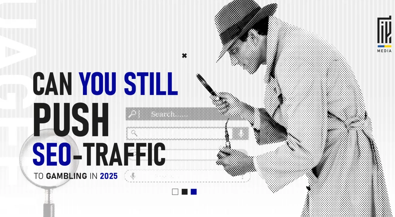 Detective figure analyzing search results, representing SEO traffic for gambling sites in 2025