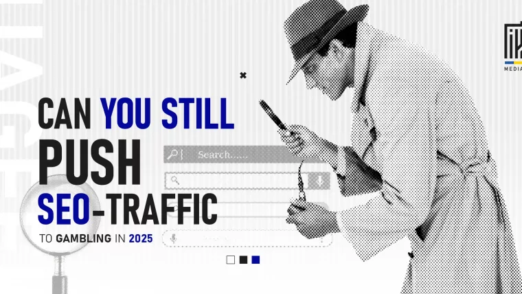 Detective figure analyzing search results, representing SEO traffic for gambling sites in 2025