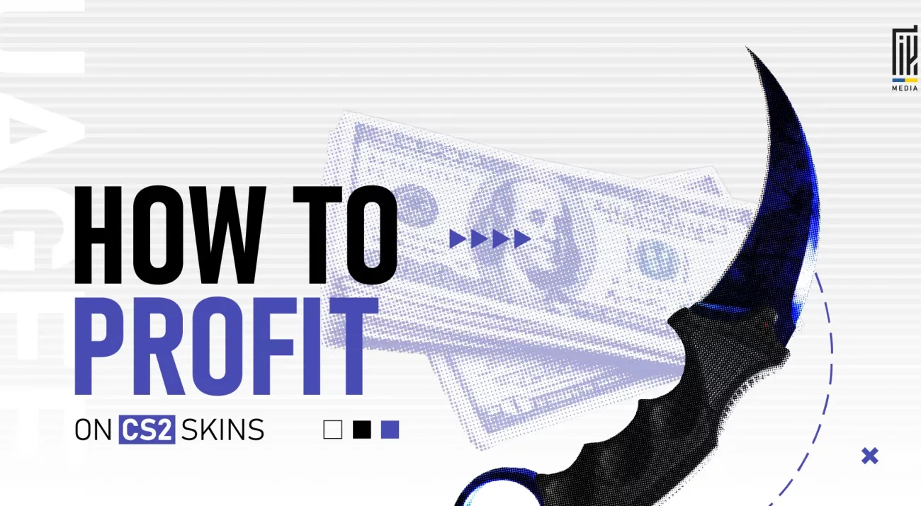 Karambit knife and dollar bills symbolizing profit from CS2 skins trading