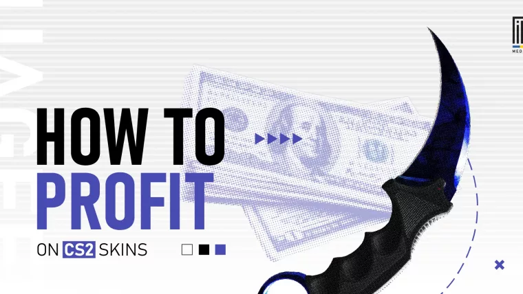 Karambit knife and dollar bills symbolizing profit from CS2 skins trading