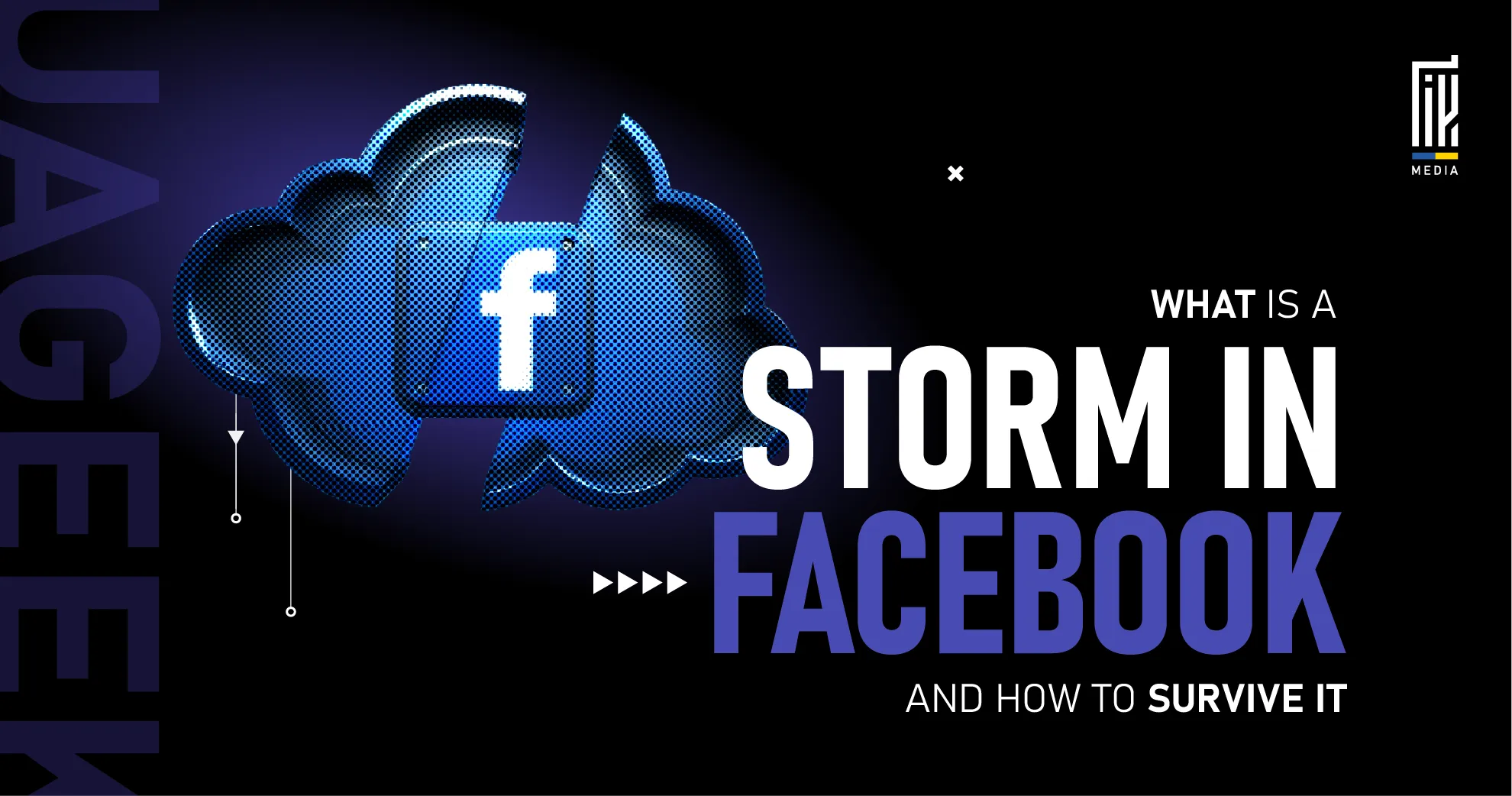 "Dark storm cloud with Facebook logo, symbolizing algorithm disruption or platform issues"