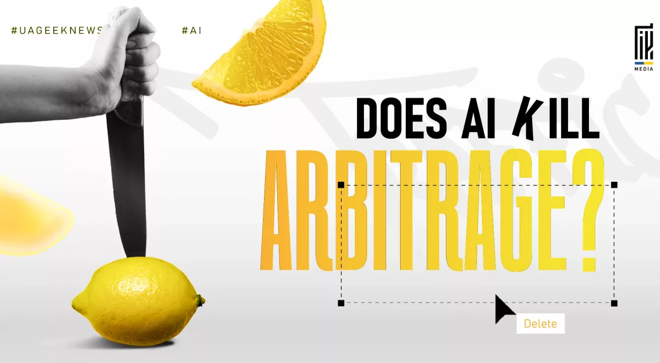 Banner about AI and affiliate marketing showing a hand cutting a lemon with a knife, symbolizing the question of whether artificial intelligence will replace arbitrage.