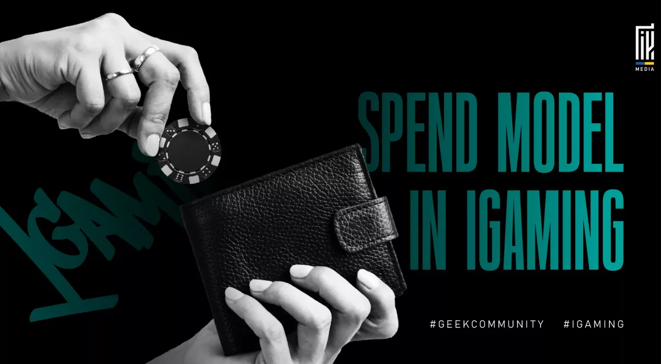 Banner about spending models in iGaming showing a hand placing a casino chip into a wallet, symbolizing user spending behavior and monetization.
