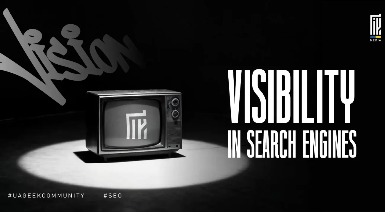 Banner showing a vintage TV under a spotlight with the concept of visibility, representing presence and performance in search engines.