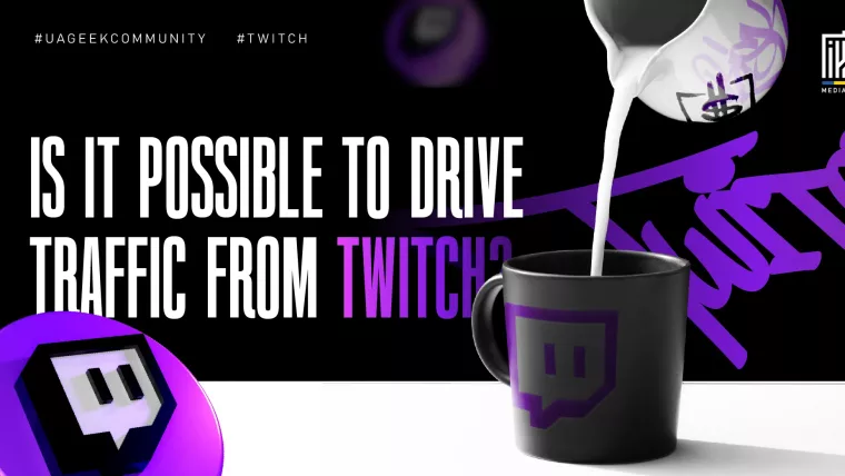 Banner featuring Twitch branding with a mug being filled, symbolizing streaming, audience engagement, and traffic generation. The design explores whether Twitch can be used as a viable traffic source for affiliate marketing and digital advertising.