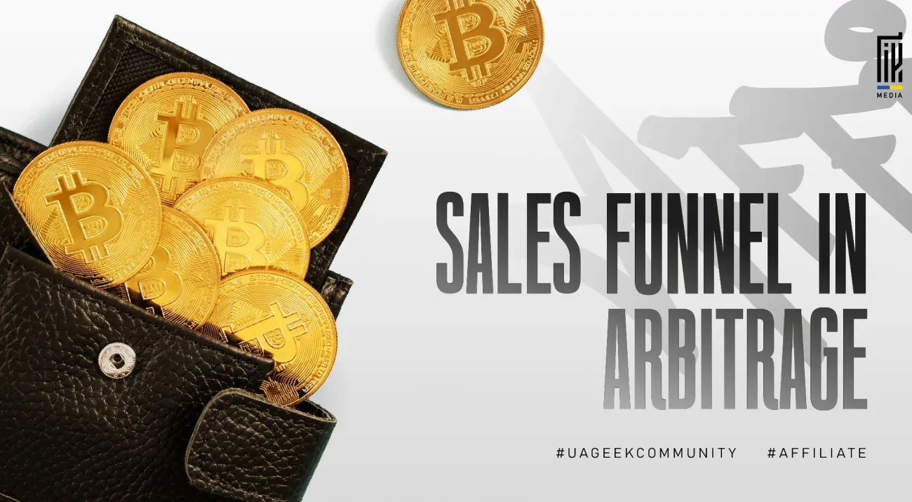 Banner featuring a wallet filled with Bitcoin coins, symbolizing profits, customer acquisition, and the sales funnel in affiliate marketing. The design represents the process of guiding users from initial interest to conversion and maximizing revenue through optimized marketing funnels.