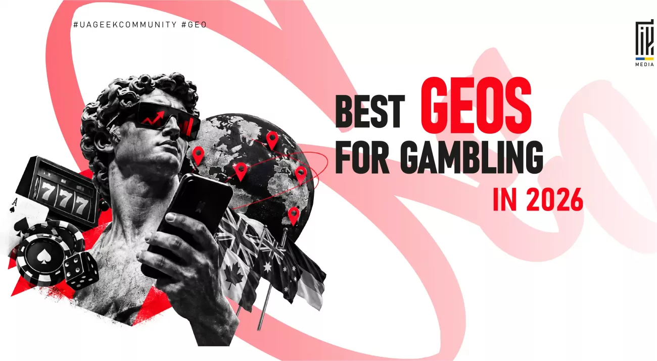 Best GEOs for gambling in 2026 with a world map, location markers, casino elements, and international flags.