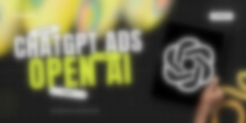 Blurred promotional graphic with bright lime lettering, a dark grid background, and a device displaying a white OpenAI symbol.